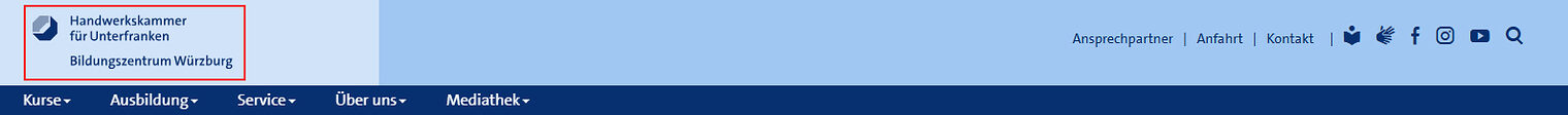 Screenshot des Headers mit Logo auf www.bildungszentrum-wuerzburg.de