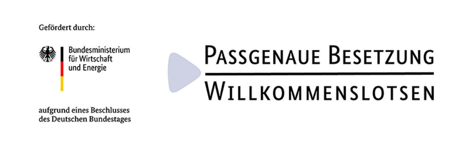 Logo des Bundesprogramm "Passgenaue Besetzung und Willkommenslotsen", Bundesministerium für Wirtschaft und Energie