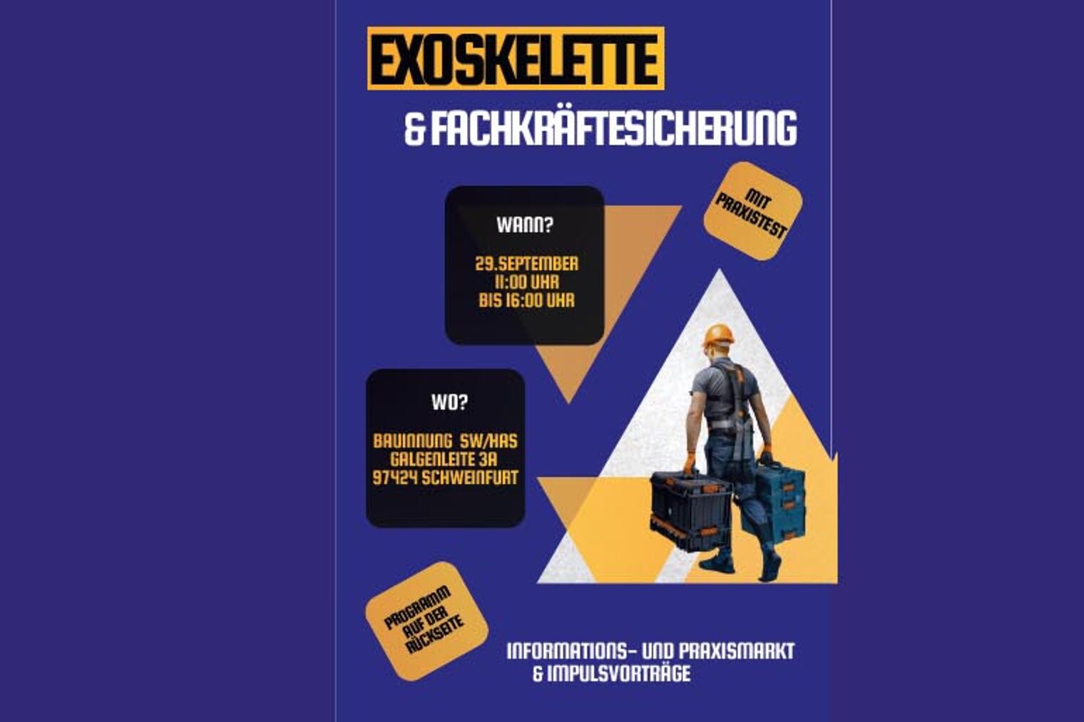 Plakat mit Schriftzug "Exoskelette und Fachkräftesicherung"