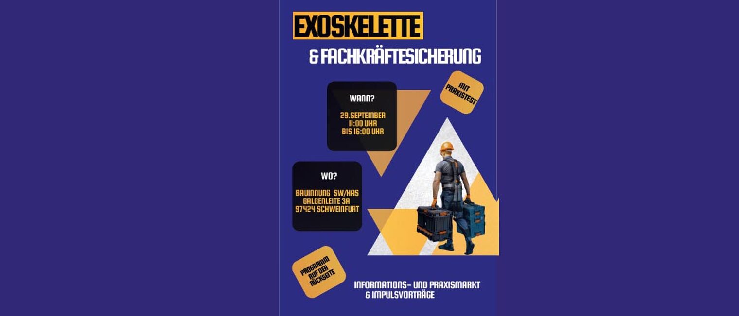 Plakat mit Schriftzug "Exoskelette und Fachkräftesicherung"