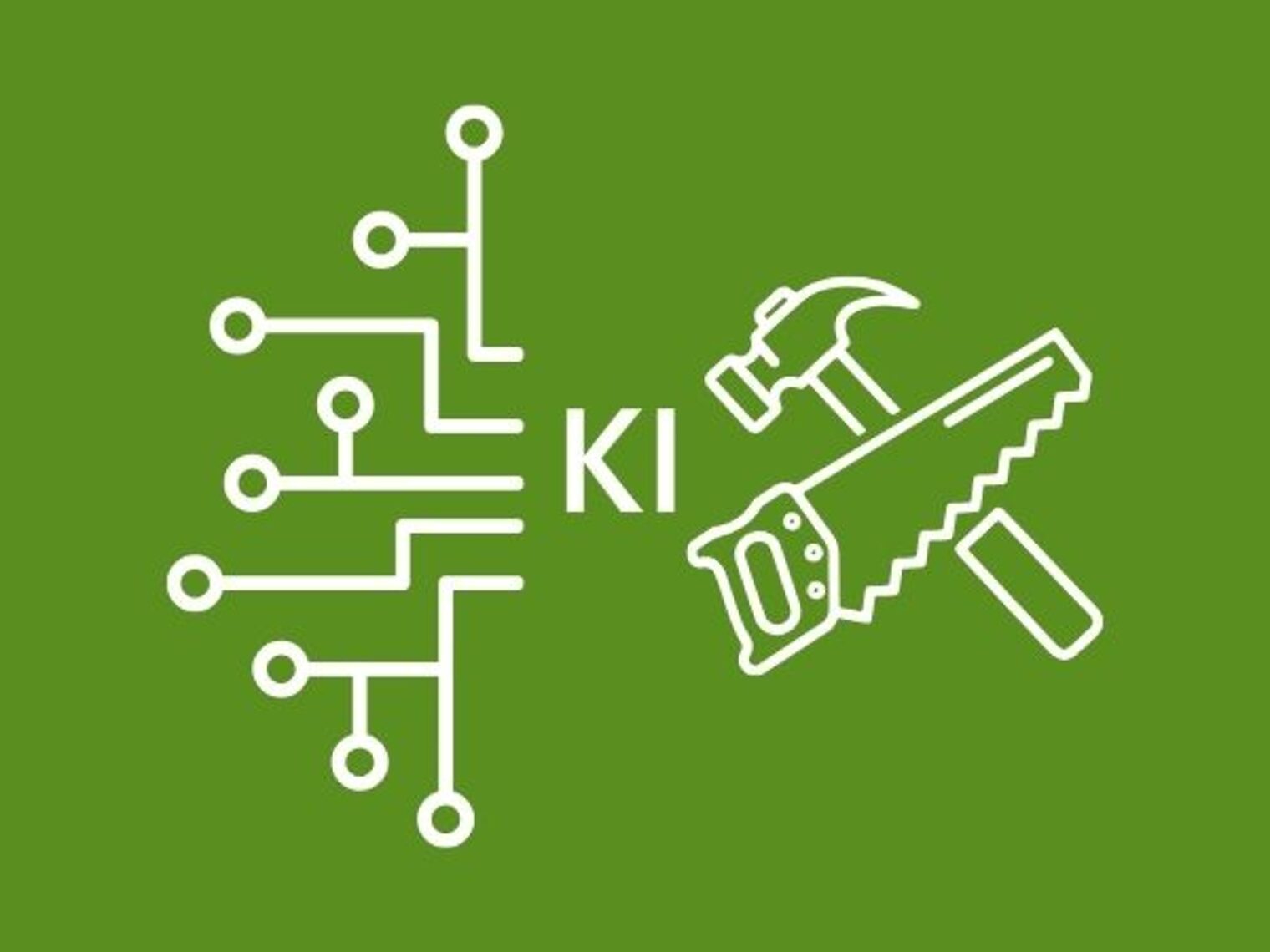 Grafik Symbole KI Vernetzung und Handwerk Säge und Hammer